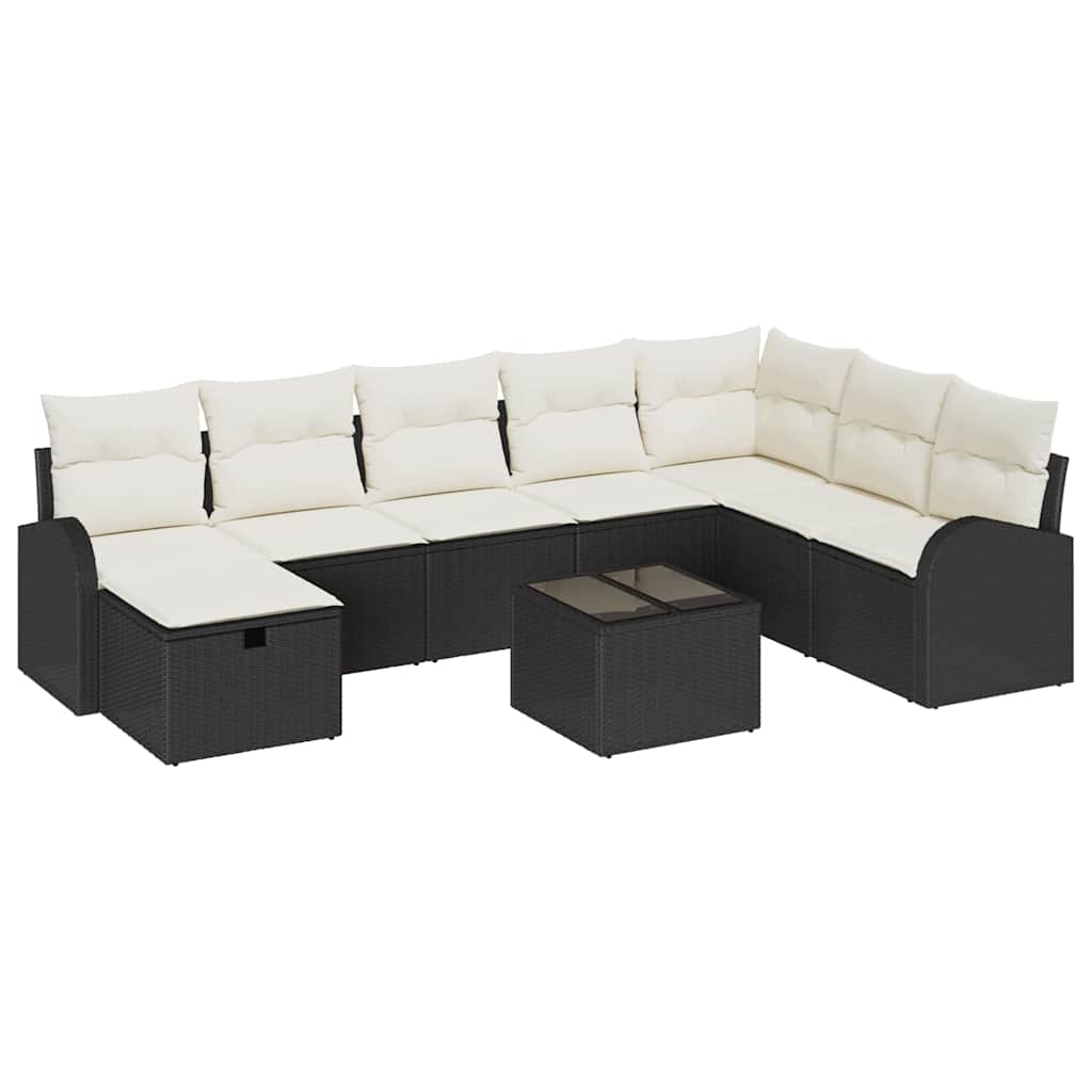 Garten-Sofa-Set 9 pcs Schwarz und Creme 289 x 179 x 85 cm